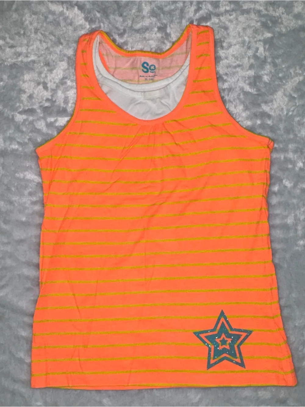 SO Neon Orange Striped Tank Top with Star Accent